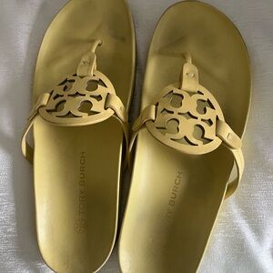 Tory Burch size 11 Yellow Slide Sandals with Medallion Design
